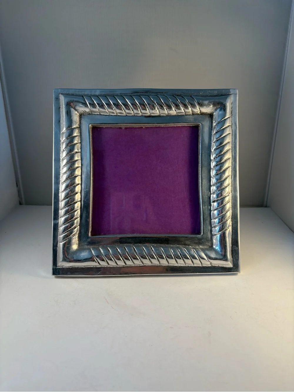 Holland Boone Pewter Picture Frame  7.75” Square Wood Back 4.75”x4.5” Opening